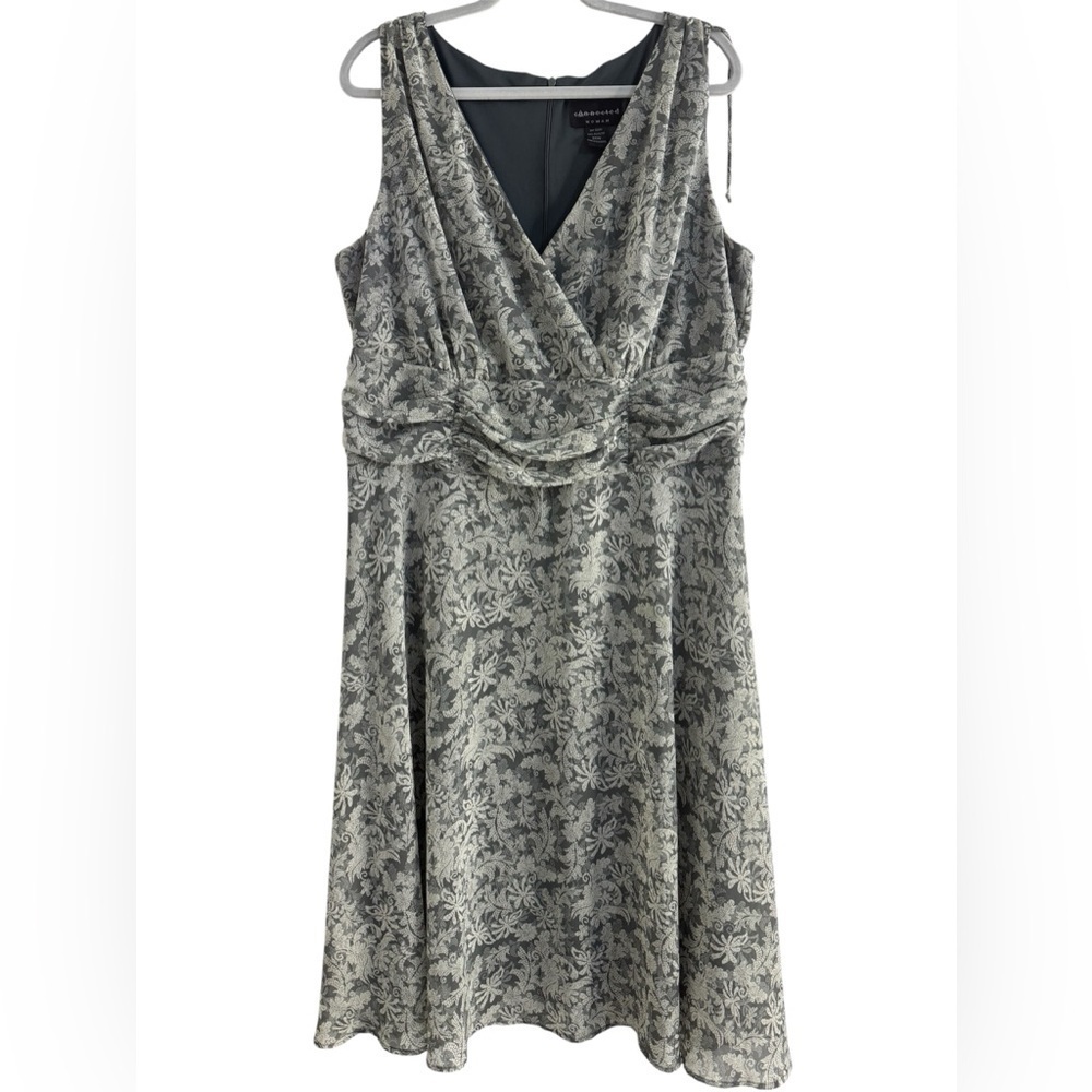 Connected Apparel Gray Floral Midi Sleeveless Dress Size 20
